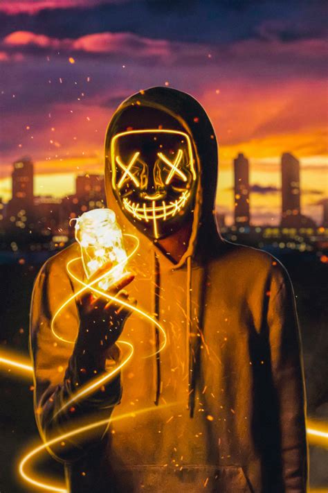 640x960 Neon Mask Guy With Light Cube Iphone 4 Iphone 4s Hd 4k
