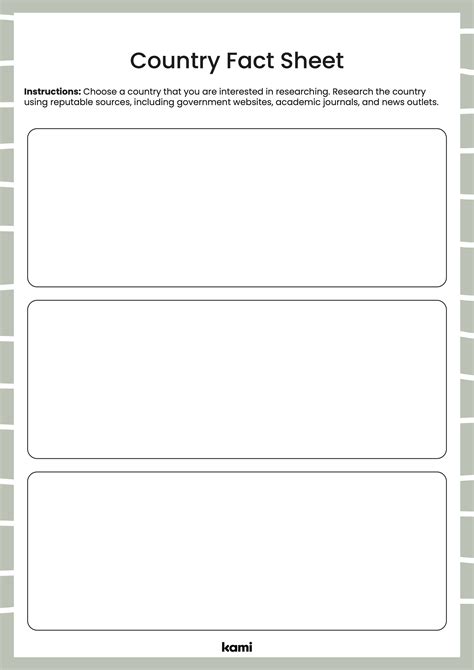 Country Fact Sheet Blank For Teachers Perfect For Grades 10th 11th