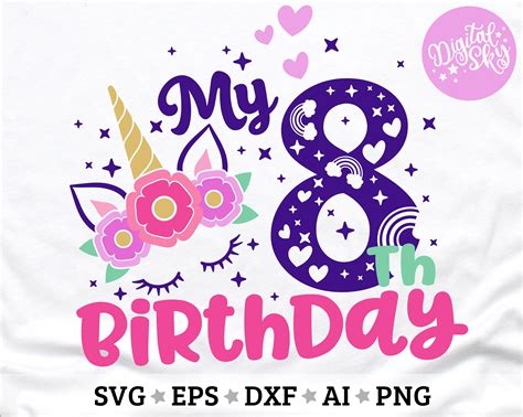 My 8th Birthday Svg Eight Birthday Svg Unicorn Birthday Svg Etsy Finland