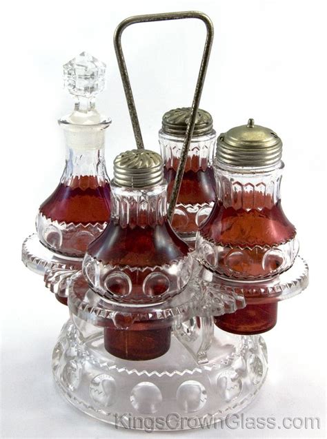 Kings Crown Glass U S Glass Co Castor Antique Glass Bottles Cranberry Glass Condiment Sets