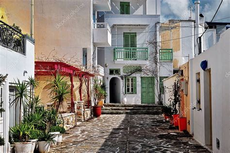 View Of The Street In Chora Old Town Naxos Greece Stock Editorial
