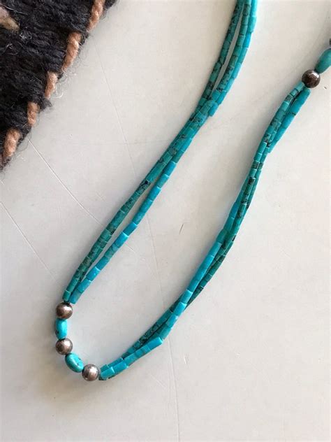 Turquoise Heishi Necklace Three Strand Sterling Beads Etsy