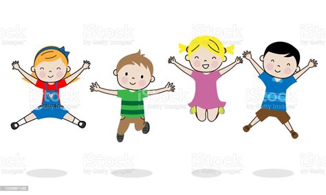 Group Of Happy Children Jumping Isolated Vector Stock Illustration