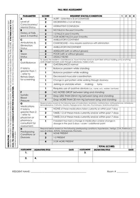 Fall Risk Assessment printable pdf download