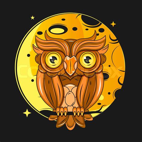 Owl Sits On A Tree Branch At Night Under The Moon Stock Vector