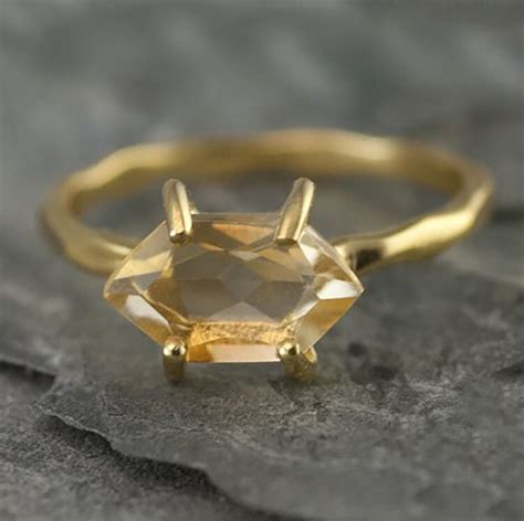Yellow Citrine Ring Gold November Birthstone Ring Stackable Etsy