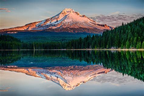 Nature Landscape Snowy Peak Mountain Sunset Forest Lake Water