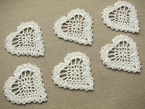 White Hearts Crochet Appliques Wedding Decors Favors White Etsy