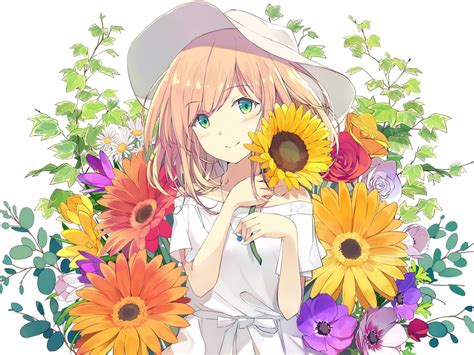 Desktop Wallpaper Cute Anime Girl Flowers Hd Image Picture Background D4966d