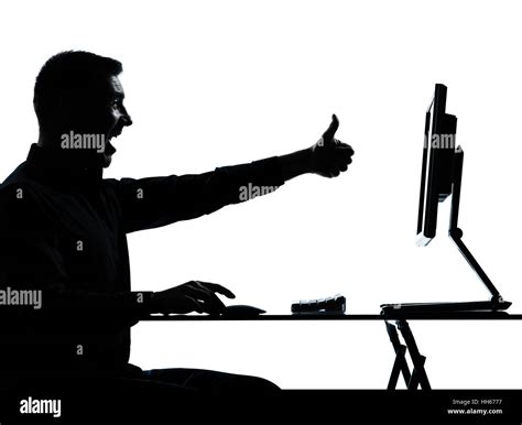 One Caucasian Business Man Computer Computing Silhouette In Studio