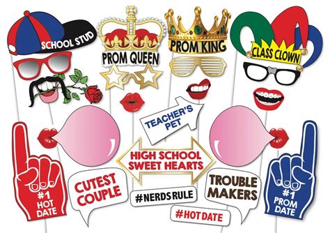 Prom Night Photo Booth Props Set 21 Piece Printable School Etsy