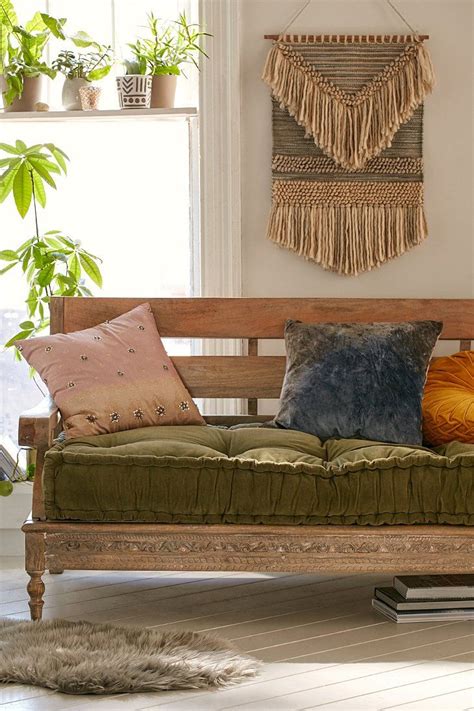 Rohini Velvet Daybed Cushion Wood Daybed Bohemian Living Rooms