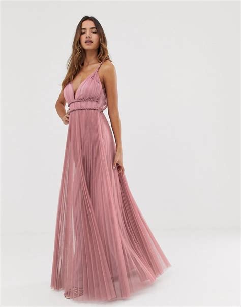 Lyst Asos Cami Pleated Tulle Maxi Dress In Pink