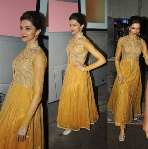Buy Deepika Padukone In Golden Anarkali Churidar Suit Online