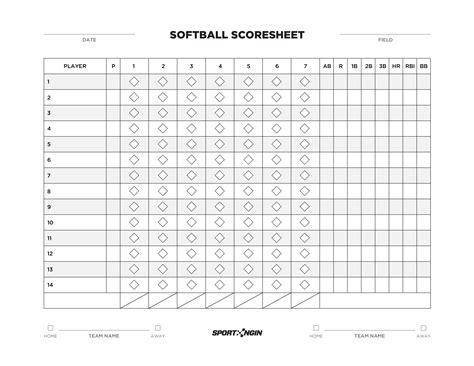 Vertical Softball Score Sheet Templates At