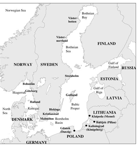 Map Of The Baltic Sea With Bordering Countries And Main Sub Basins