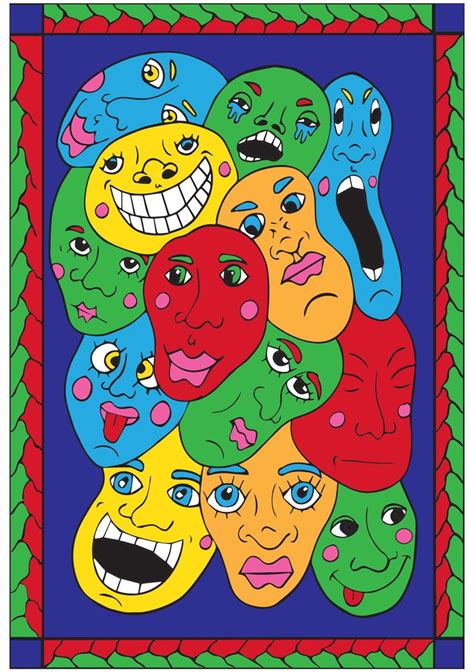 Colourful Trippy Faces Illustration Wall Art Print In 2021