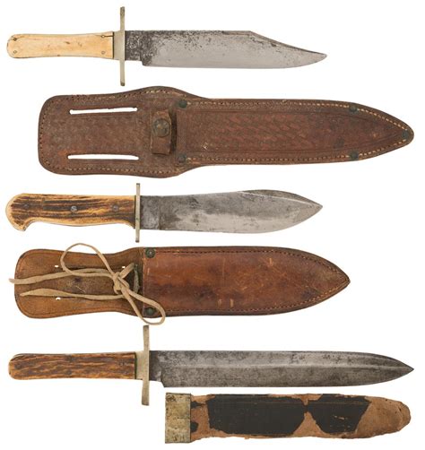 Lot Of Three Antique Bowie Knives With Sheaths And Book Rock Island