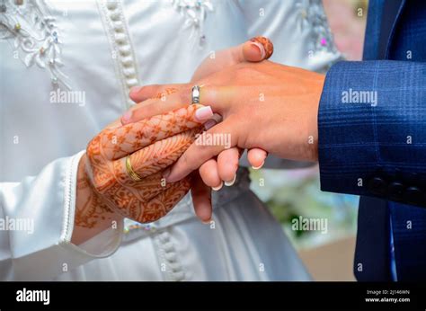 A Moroccan Bride Wears Her Grooms Wedding Ring Arabic Wedding Stock