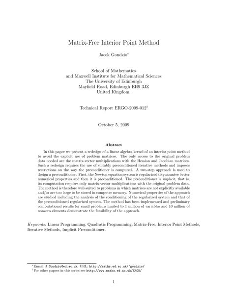 Pdf Matrix Free Interior Point Method