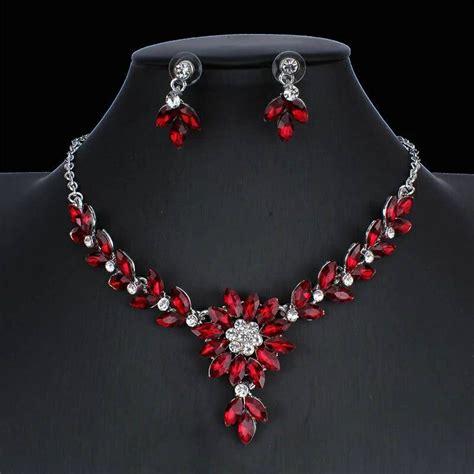 Red Crystal Necklace Earring Set Brides Accessories Bridal Etsy