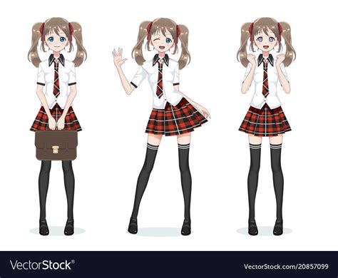 Beautiful Anime Manga Schoolgirl In Skirt Vector Image