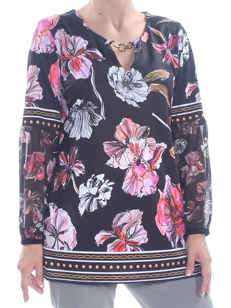 Jm Collection Jm Collection Womens Black Floral Print Long Sleeve