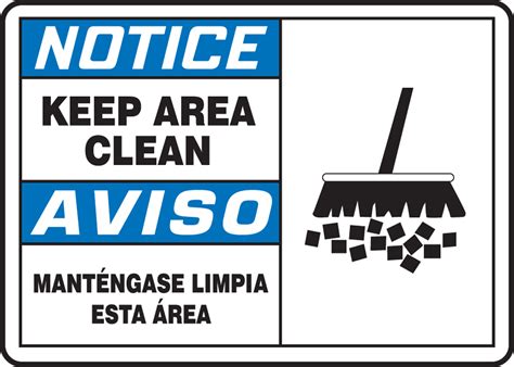 Keep Area Clean Graphic Bilingual Ansi Notice Safety Sign Sbmhsk822m