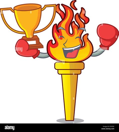 Boxing Winner Torch Mascot Cartoon Style Stock Vector Image And Art Alamy