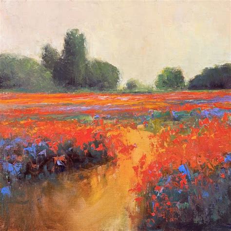 Red Poppy Field Abstract Landscape Painting Painting