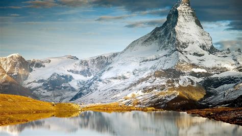 Free Download Hd Wallpaper Snowy Matterhorn Lake Hd Wide Wallpaper