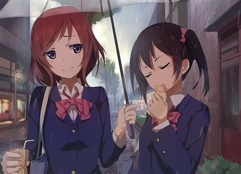 Hd Wallpaper Anime Love Live Maki Nishikino Nico Yazawa Rain