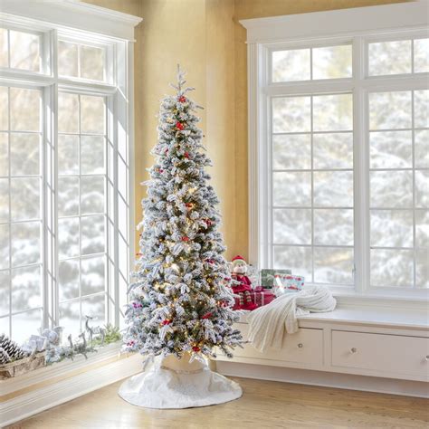 Haute Decor Pre Lit Lexington Slim 7 Flocked Fir Artificial Christmas Tree 1400 Warm White