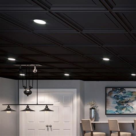 Install the long ceiling cross framing pieces by putting one end on the wall channel and supporting the rest with the. Genesis Ceiling Tile 2x2 Icon Coffer in Black in 2020 ...