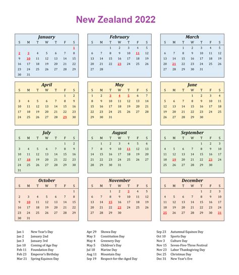 New Zealand Holidays 2023 Printable Template Calendar