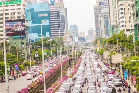 View Of Traffic Jam On Rush Hours In Sathorn Road Sathorn District