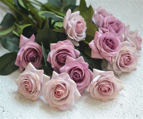 Purple Mauve Roses Real Touch Flowers Silk Roses Diy Wedding Etsy