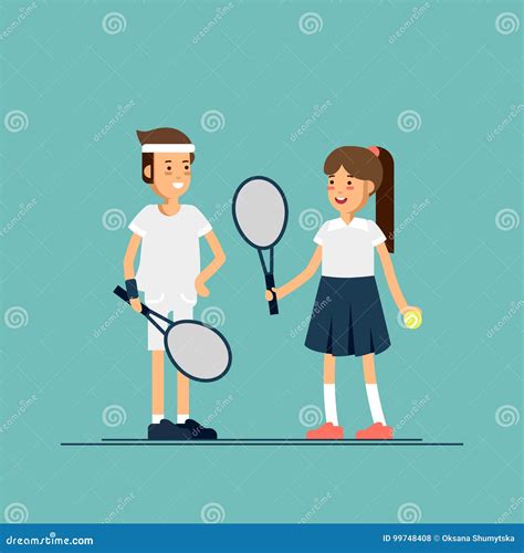 Jugadores De Tenis De Sexo Masculino Y De Sexo Femenino Ilustración Del Vector Ilustración De