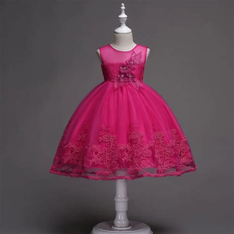 Fashion Sleeveless Kids Party Ball Gown Floral Lace Applique Prom Dress