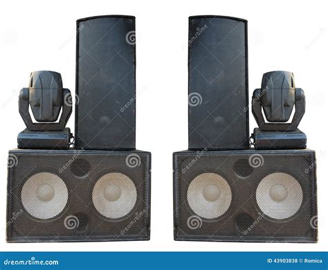 Powerful Stage Concerto Audio Speakers And Spotlight Projectors Stock