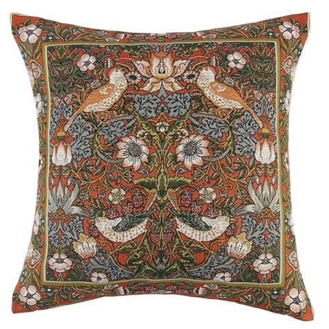 Strawberry Thief By William Morris Tapestry Throw Pillow In Red