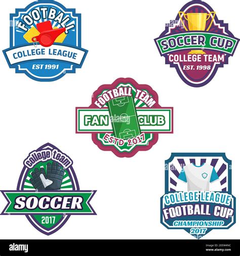 Soccer Cup And Football Sport Club Badge Set Football Game Field