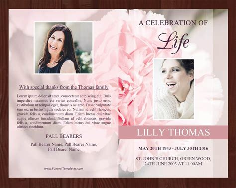 8 Page Pink Carnations Funeral Program Template Funeral Program