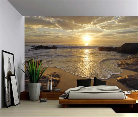 Sunrise Sea Ocean Wave Sunset Beach Large Wall Mural Etsy Carta Da