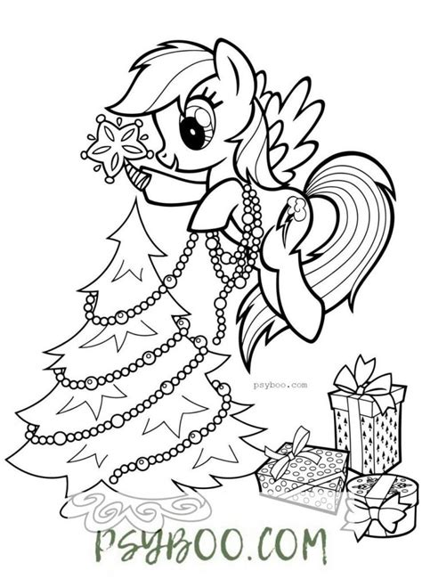 Coloring Page My Little Pony Rainbow Dash & Christmas Tree ⋆ FREE