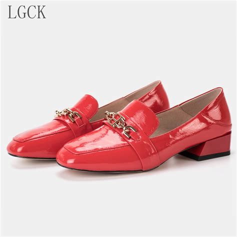 Plus Size 34 43 Genuine Leather Women Shoes Spring Loafers Patent Leather Elegant Low Heels Slip