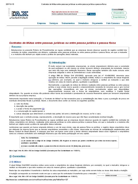 Contratos De Mútuo Entre Pessoas Jurídicas Ou Entre Pessoa Jurídica E Pessoa Físicapdf