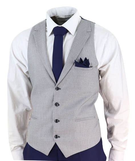 Mens Blue 3 Piece Suit With Contrasting Grey Waistcoat Buy Online