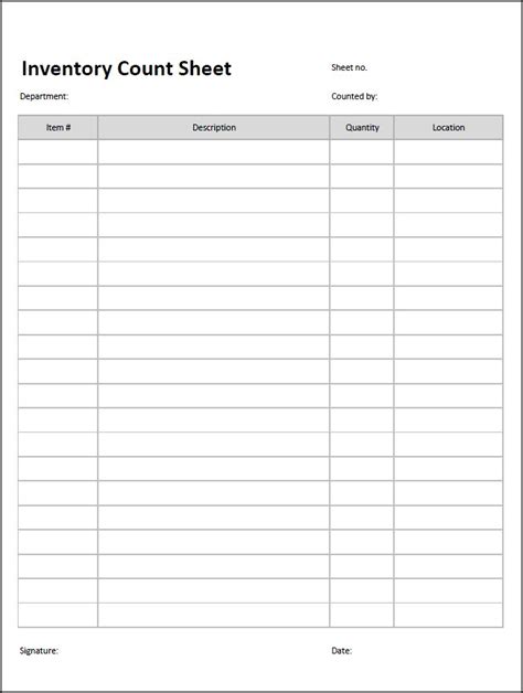 Free Printable Inventory Sheets