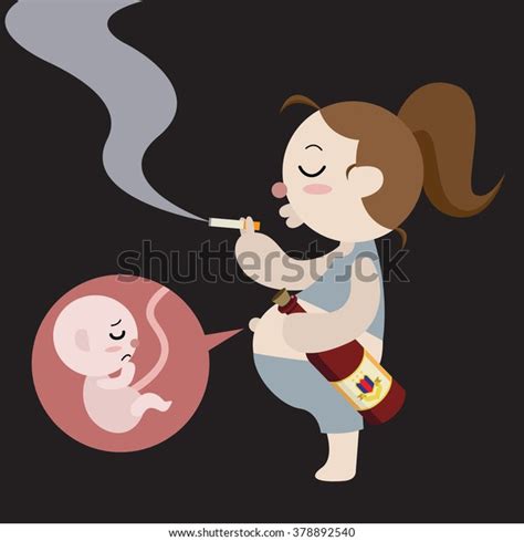 Bad Pregnant Mom Smoking Drinking Stock Vector Royalty Free 378892540